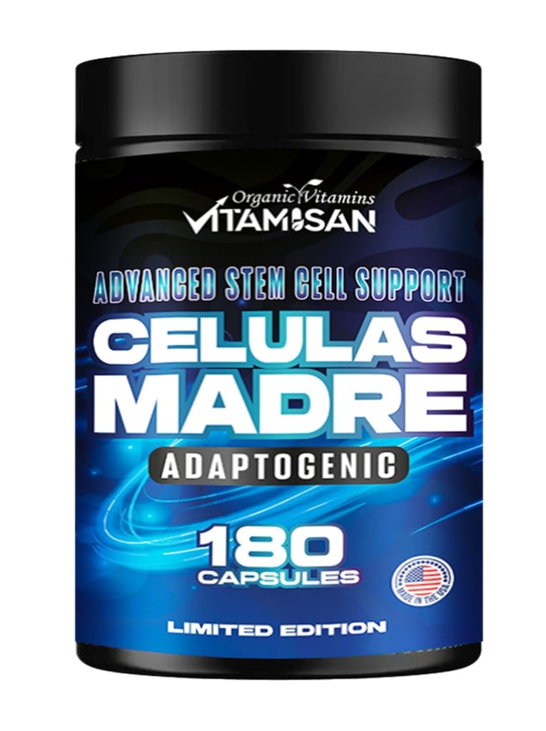 VITAMISAN Celulas Madres 180 Kapsle - kmenová buňka Blue Green Algae - Non GMO -Gluten Free AFA -Celula Madre dodatek - Lví hříva Beta Glucan podporuje zdravé stárnutí a podporuje imunitní spirulina.