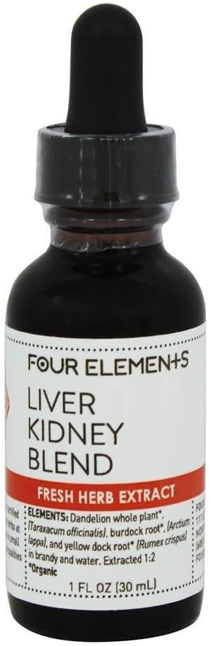 Játra Ledviny míchání Bylinné Tinktura Čtyři prvky Organic Herbals 1 oz Liquid