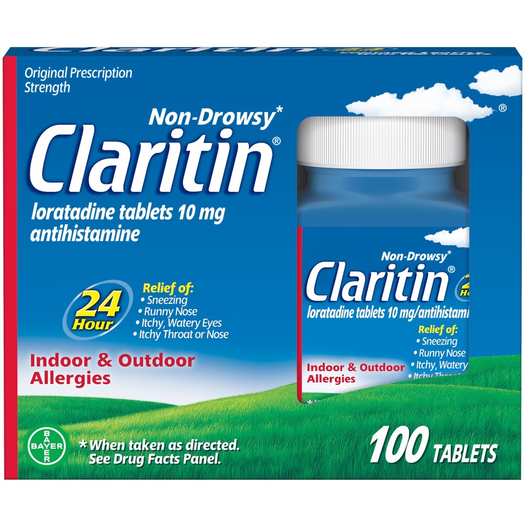 Klaritin Alergická medicína pro dospělé, 24- hodinová Non- Drowsy Lortish 10mg pilulky, Antihistamin, 100 tablet