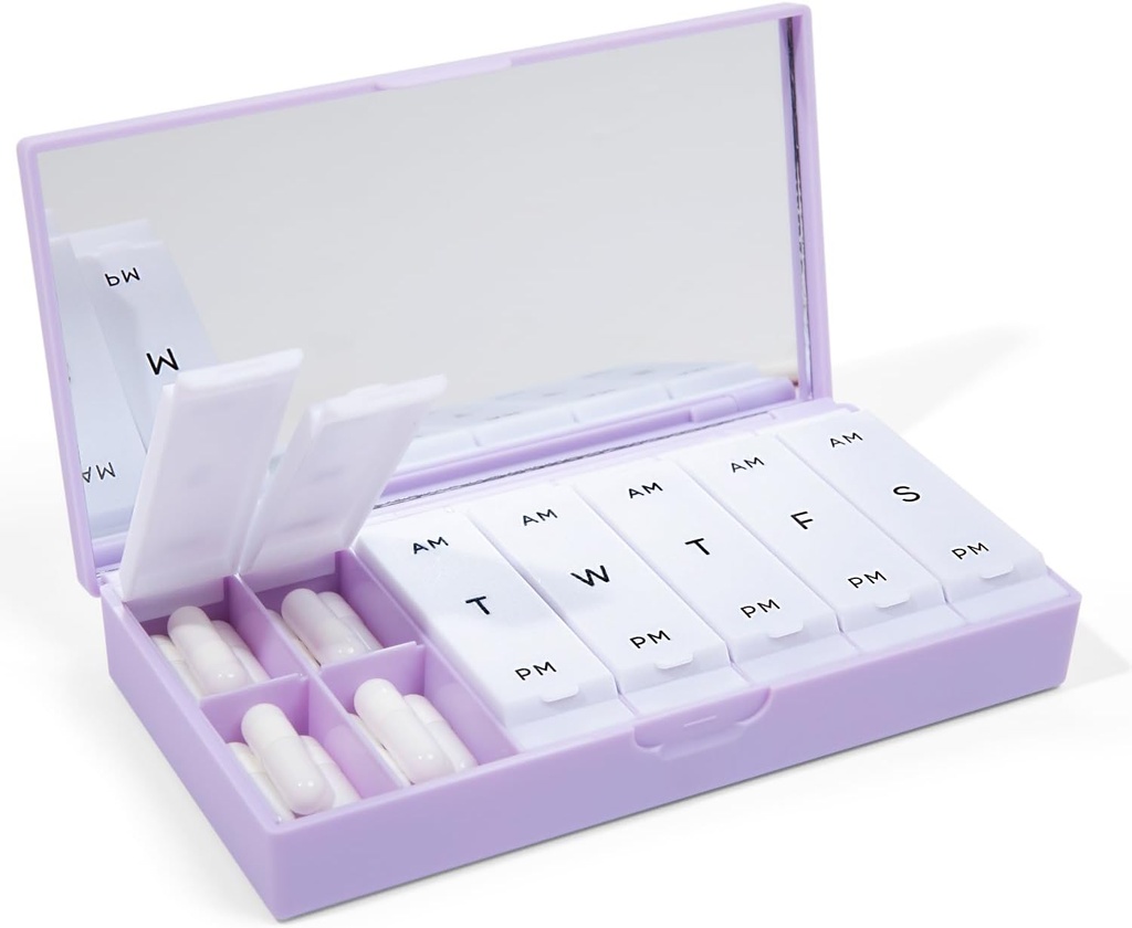 PORT X POLISH Designer Weekly Pill Box Organizátor (AM / PM 2X Daily, Lilac)