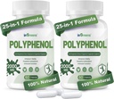 25- in-1 Polyfenoly dodatek, 2000MG Výkonné antioxidanty & Polyfenol pro věk obrany, Polyfenol Superfood, Quercetin, Resveratrol, Plant- Based & Energy, Imunitní podpora, 120 Kapsle
