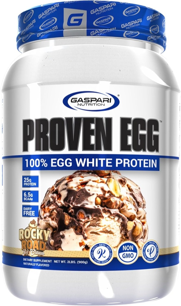 Gaspari Nutrition Proven Egg, 100% vaječný bílý protein, 25g protein, Keto Friendly, mléčná a laktóza zdarma, Soy Free (2 kg, Rocky Road)