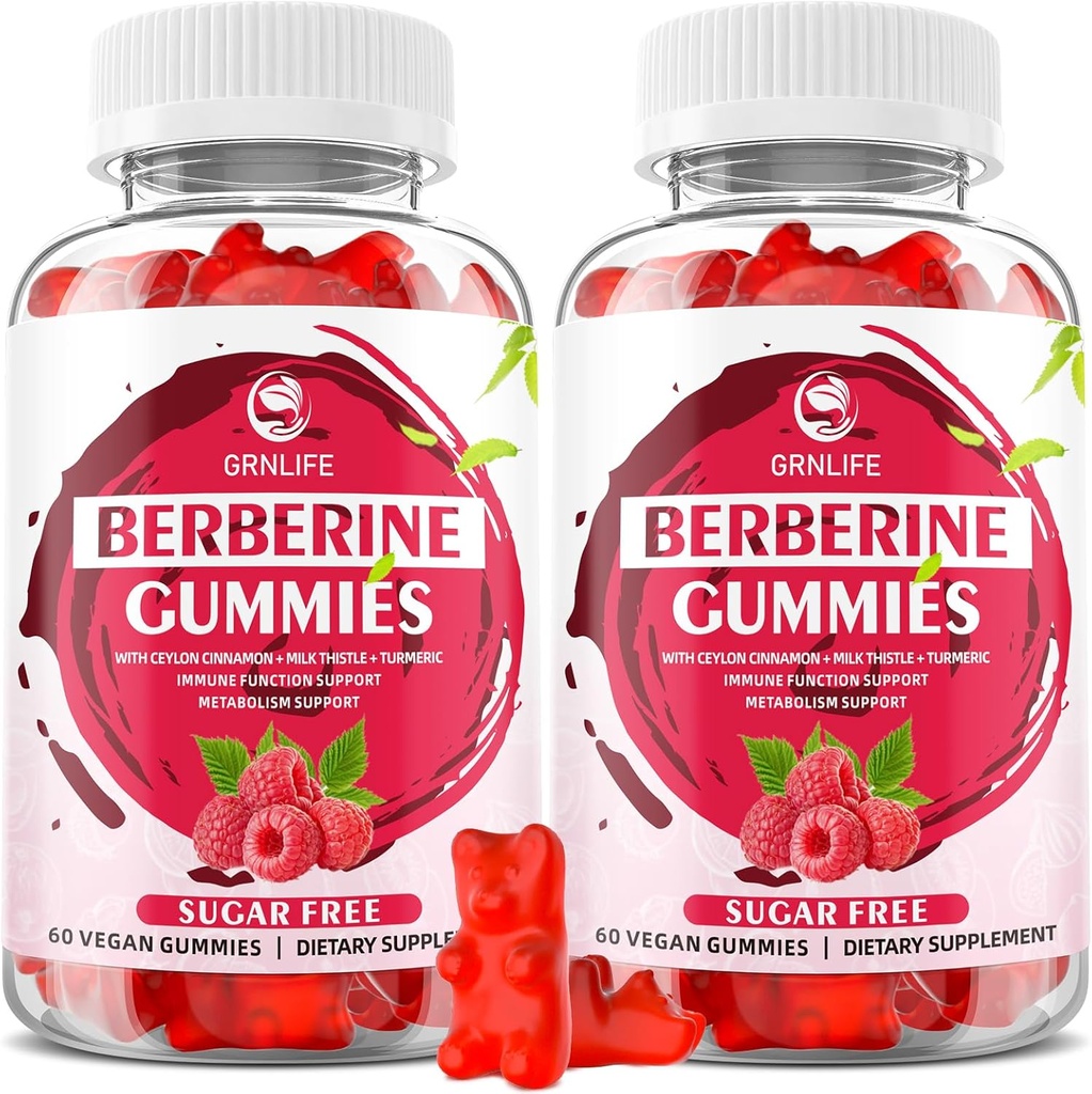 Berberine Gummies s Ceylon Skořice 1500mg High Potency Berberine HCL dodatek pro imunitní a metabolickou podporu, bez cukru, Malina Flavor - 120 Počet