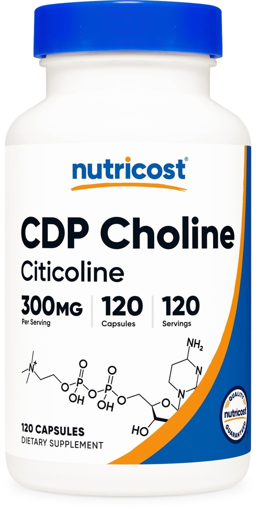Nutricost CDP Cholin (Citicolin) 300mg, 120 Vegetariánských kapslí - Non- GMO, Vegetariánské Friendly, Gluten Free