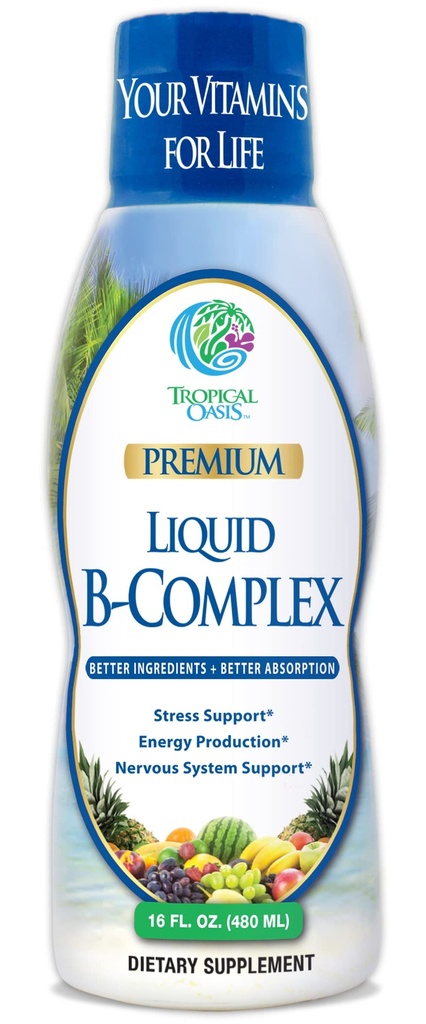 Premium Liquid B Complex Vitamin- Fast Absorbing Liquid B-Complex Doplněk w / all 8 B-vitamíny, PLUS energizující bylinnou směs w / Ginseng, Ginkgo, a Eleuthero Root - Vegan, NON-GMO - 16oz, 32 Serv