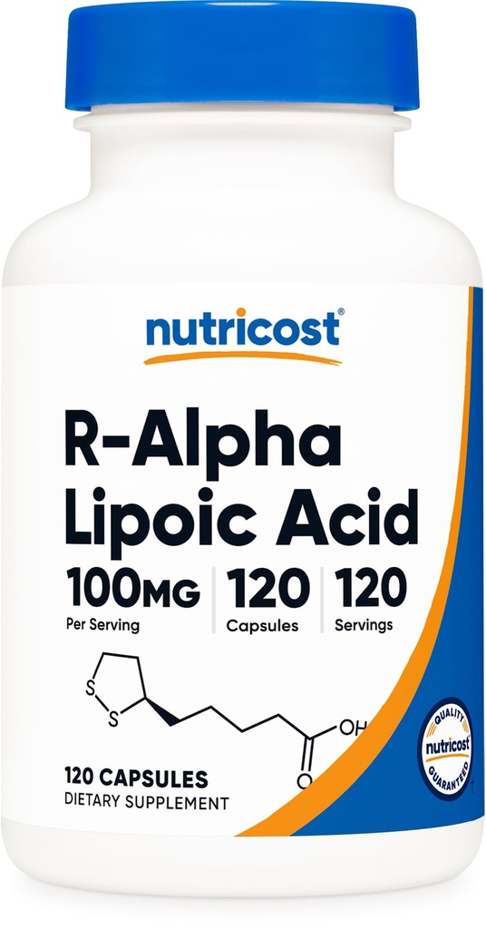 Nutricost R- Alpha Lipoic Acid 100mg, 120 Kapsle - Veggie Kapsle, Non- GMO, bez glutenu