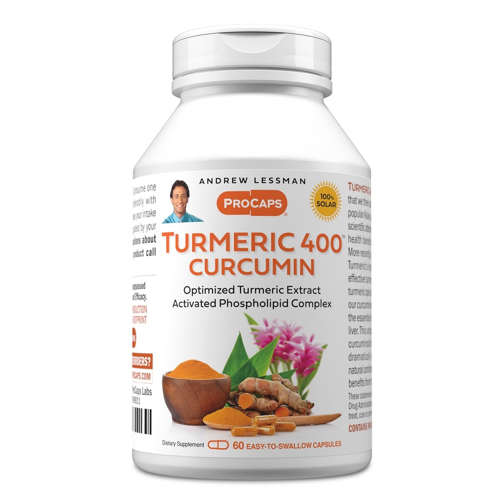 ANDREW LESSMAN Turmeric 400mg - 60 Kapsle - 95% Curcuminoidy jako komplex fosfolipidů pro optimální výhody a absorpci, vysoce potentní standardizovaný extrakt, malé snadno polykací tobolky