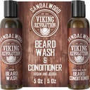 Viking Revolution Beard Wash & Beard Conditioner Set w / Argan & Jojoba Oils - Softens & Simptens - Natural Beard Shampoo w / Beard Oil Sandalwood (5oz)