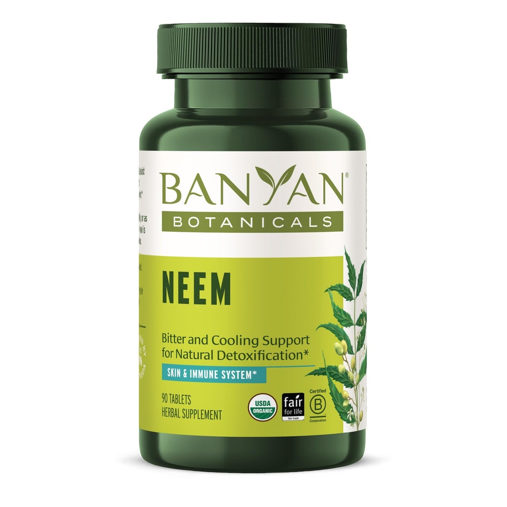 Banyan Botanicals Neem Tablets - Organic Neem Leaf (Azadirachta Indica) - Podporuje přírodní detoxikaci, zdravou pleť a imunitní zdraví * - 90 Tablety - Non- GMO Udržitelně Sourced Vegan