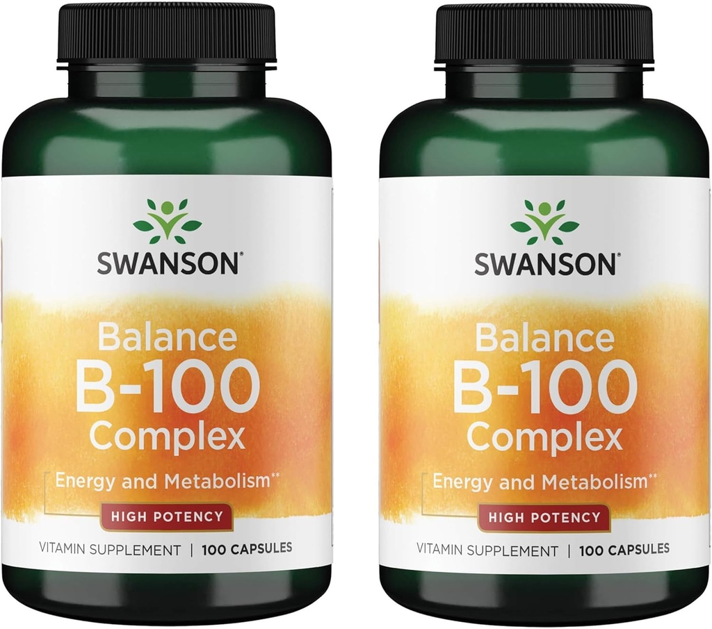 Swanson Vitamin B-100 - Doplněk vitaminu Podpora energie a metabolismus - Vysoká potence Formule podporující srdeční zdraví, zdraví mozku a nervové funkce - (100 Kapsle) (2 Pack)