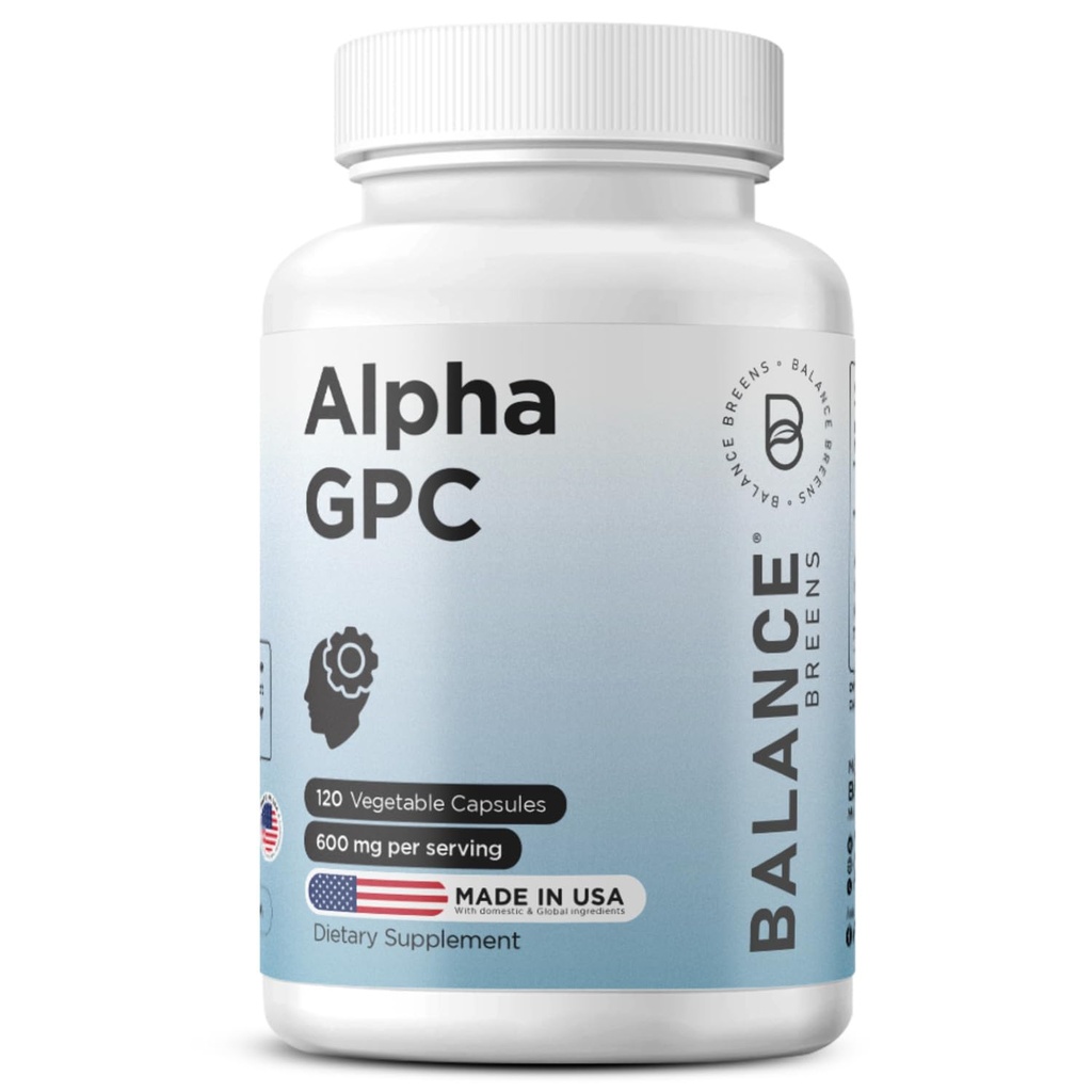 Alpha GPC Choline dodatek 600mg, 120 Veg Kapsle - Pokročilá paměťová formule, nootropní mozková podpora (120 Počet (balení po 1))