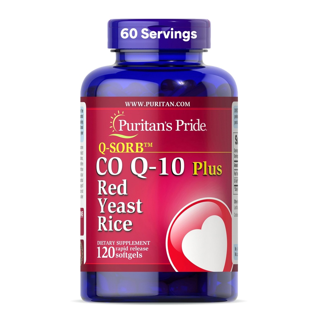 Puritan je Pýcha Q-Sorb ™ Coenzym CoQ10 Dietní dodatek pro srdeční zdraví, ústní guma zdraví, a zdravé stárnutí podpora, Plus červená kvasinková rýže pro zlepšení stravovací, 120 rychlé uvolnění Softgels