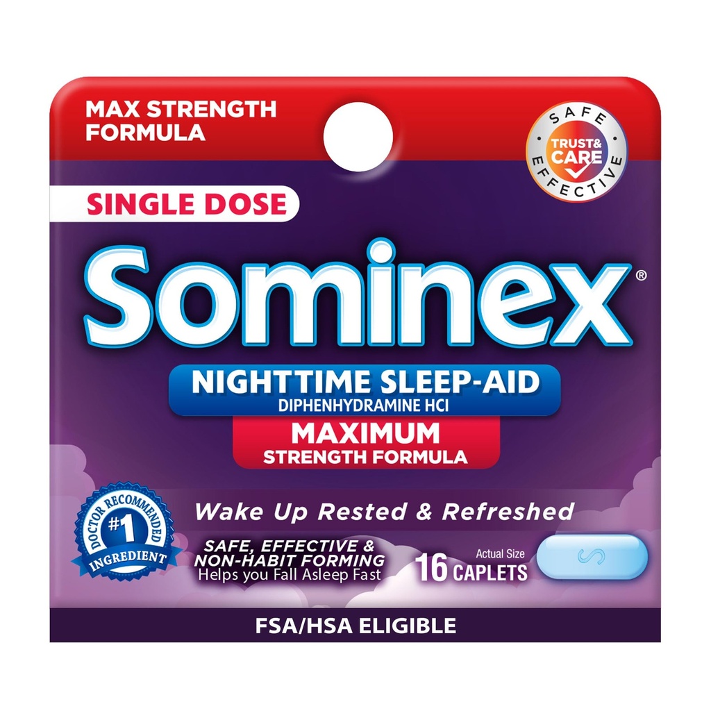 Sominex Nighttime Sleep- Aid Tablety, Maximální pevnost Formule, Jednorázová dávka, Tříděný, 16 Počet