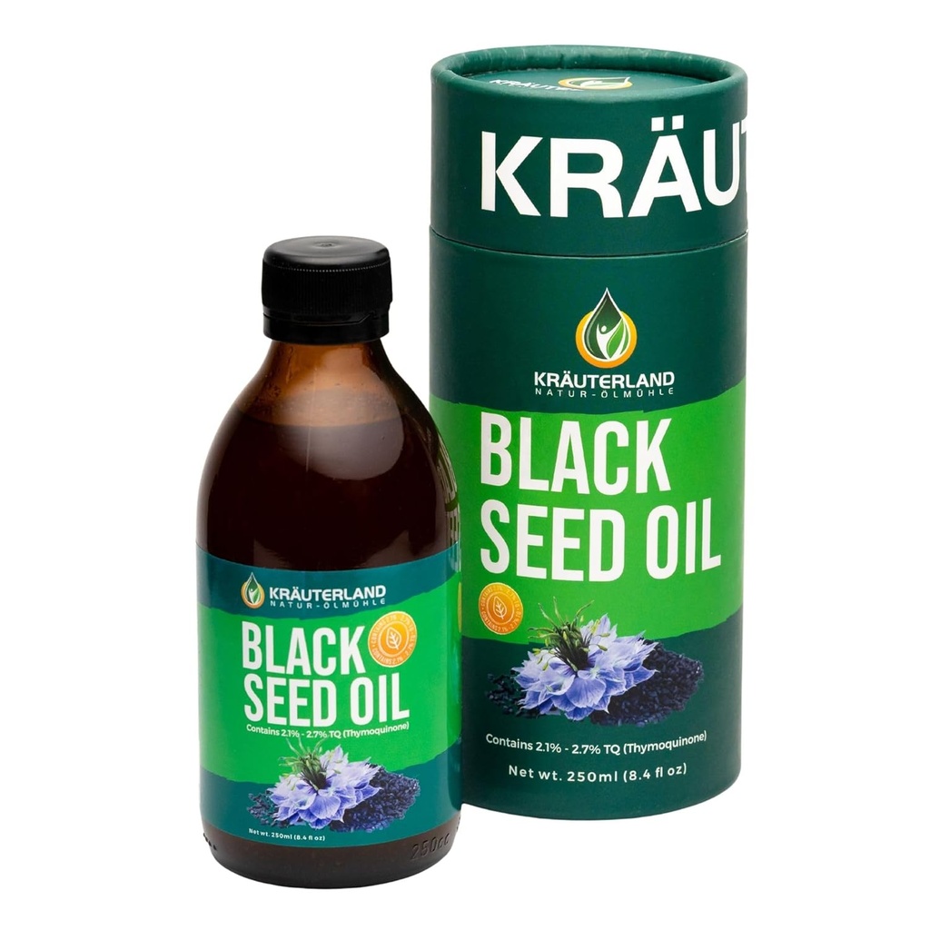 Kraeuterland - nový zámek twist - žádný únik - Natural Black Seed Oil Liquid 8.4 fl oz, Nigella Sativa Seed Oil, High Thymoquinone, Cold Pressed, Vegan, Gluten Free
