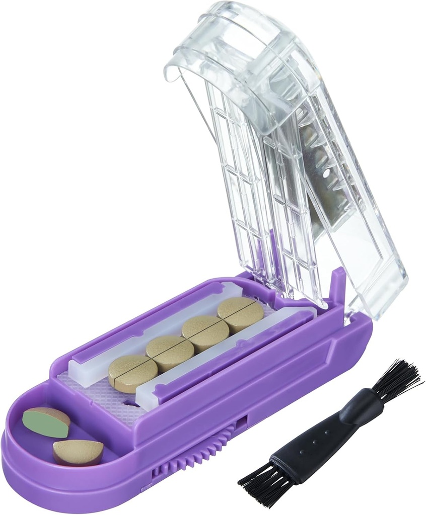 Pill Cutter pro více pilulek najednou, Pill Cutter Splitter pro malé a malé pilulky, Pill Cutter pro malé nebo velké pilulky, Pill Splitter se skrytou Sharp nerezové oceli čepele (Purple + Clear)