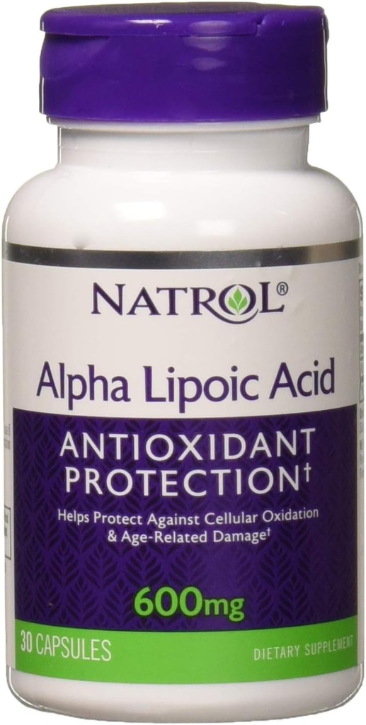 Natrol Alpha Lipoic Acid 600 mg, Dietní dodatek pro General Wellness, 30 Kapsle, 30 Day Supply