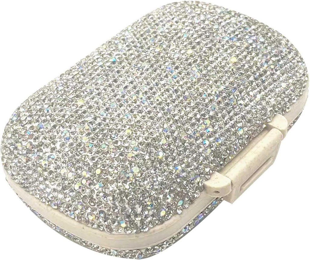 Bling Diamond Pill Organizátor s 8 Compartments, Denní cestovní přenosné Pill Pouzdro Double Sided Rhinestone Pill Box pro vitamín / Cod Játra Oil Medicine Kit (Silver)