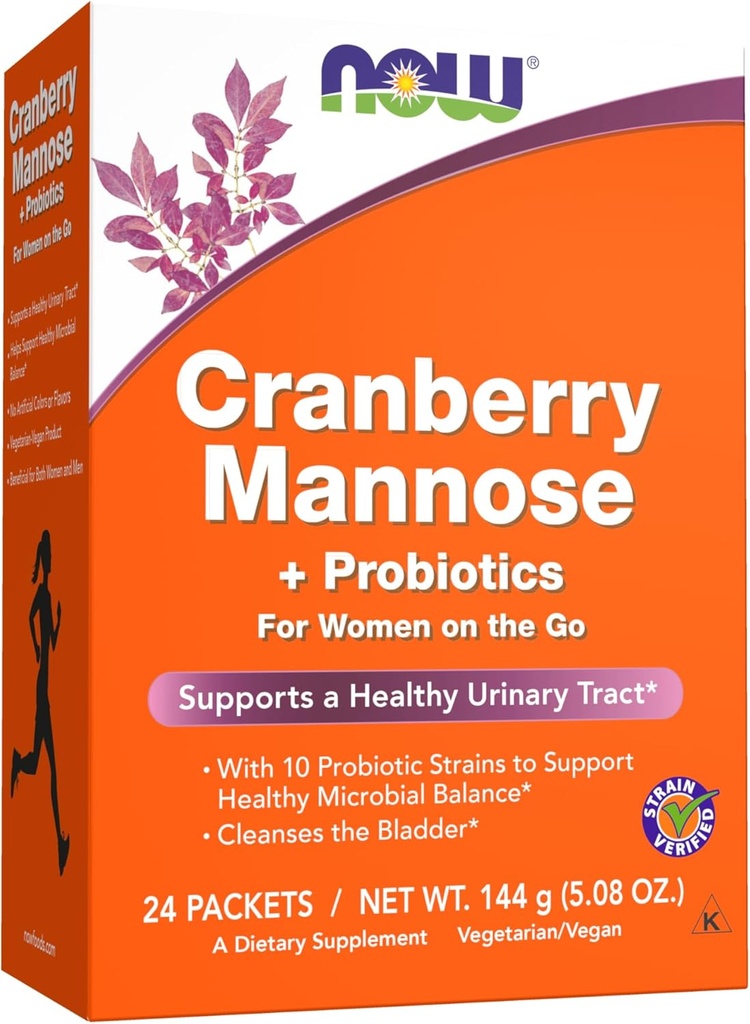 Nyní doplňky, Cranberry Mannose + Probiotika se směsí 10 Probiotických bakteriálních proužků, 24 / Box