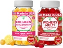 Lunakai Collagen a ženské multivitaminové gumy Bundle - Non- GMO Anti Aging doplňky s biotin, zinek, vitamin C a E - 100% denní hodnota 16 esenciální vitaminy a minerály - 30 dní dodávky