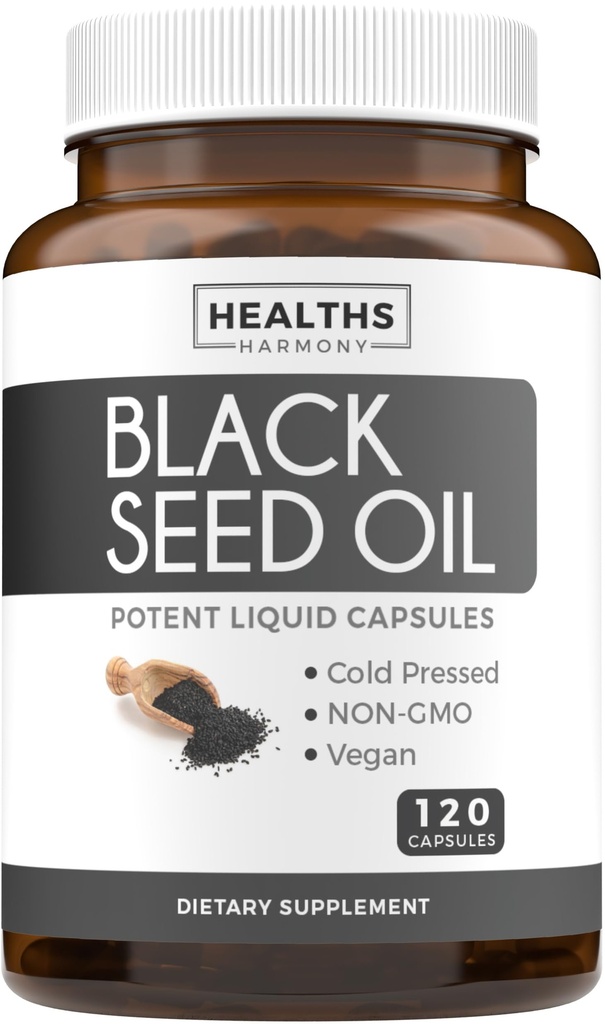 Black Seed Oil - 120 Softgel Kapsle Kůže Zdraví (Non- GMO & Vegan) Cold- Pressed Nigella Sativa Production Pure Black Cumin Seed Oil with Vitamin E - 500mg Jeden, 1000mg per 2 Capsule Serving