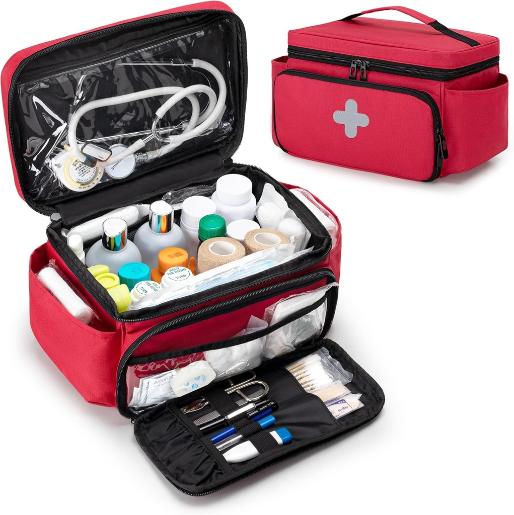 CURMIO Small Medicine Storage Bag Empty, Family First Aid Box, Pill Lahvička Organizátor pro nouzové lékařské dodávky, červená (pouze taška, patent čeká)