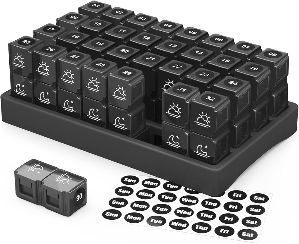 ZIKEE 30 Den Pořadatel pilulek Měsíční, Přenosný Jeden měsíc Pouzdro Pouzdra s 32 Dvakrát denně PM Compartments for Vitamíny, Rybí olej, doplňky a léky