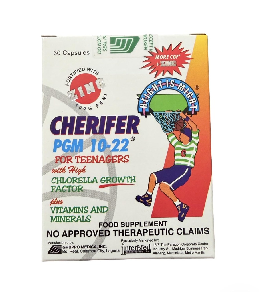 Cherifer PGM 10- 22 Kapsle se zinkem pro dospívající s Chlorella růstový faktor, a Taurin 30 Kapsle