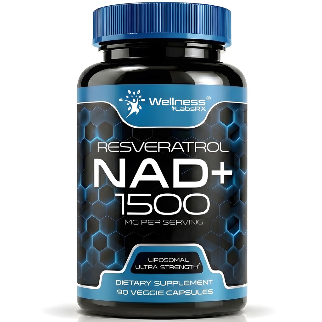 WELLNESS LABSRX NAD dodatek, 1500mg - USA Made Liposomal NAD + Doplněk s Resveratrol, NAD Plus Zvýšení - Podpora buněčného zdraví, Stamina a zdravé stárnutí - Ultra silné kapsle