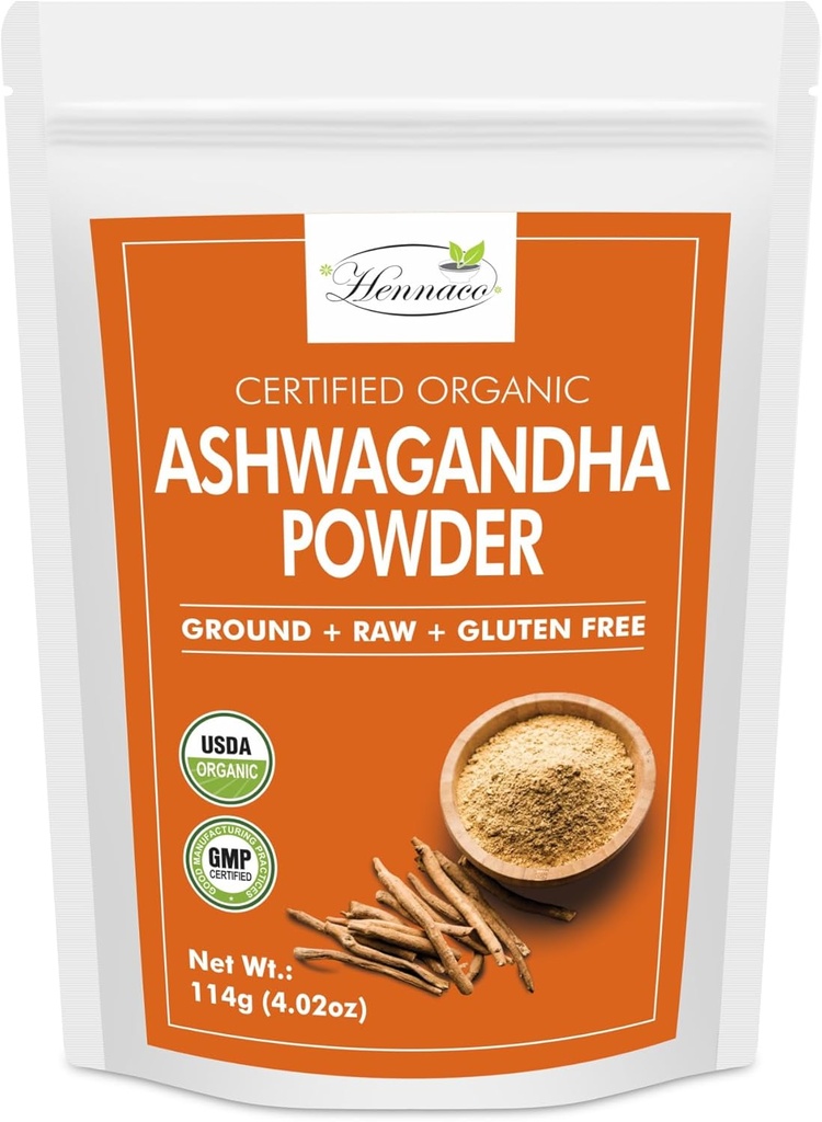 Organic Ashwagandha Powder 124; Resealable Zip Lock Pouch Pouch 124; Witania Somnifera from India Plan124; USDA Organic Plan124; Non-GMO Plan124; Pure & Natural Herbal Ashwagandha Powder 124; 114 Grams (4 OZ)