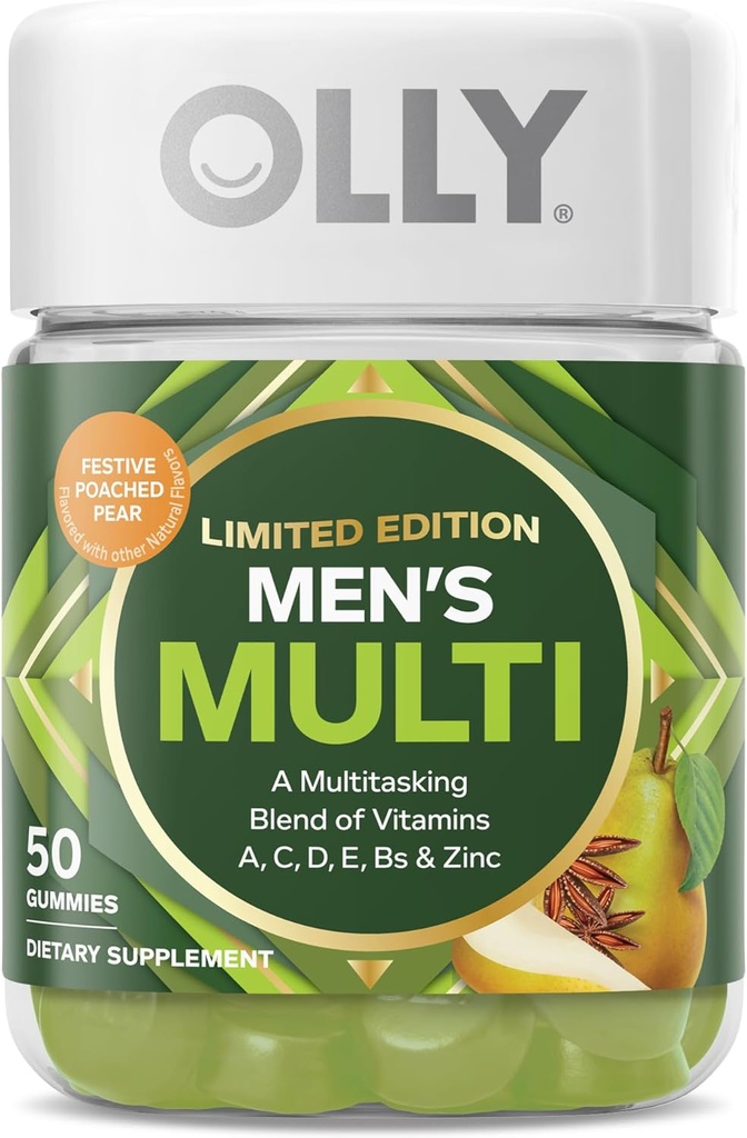 OLLY Men 's Multi, Vitamíny A, C, D, E, B, Zinek, Omezená edice, Slavnostní sázené cider - 50ct