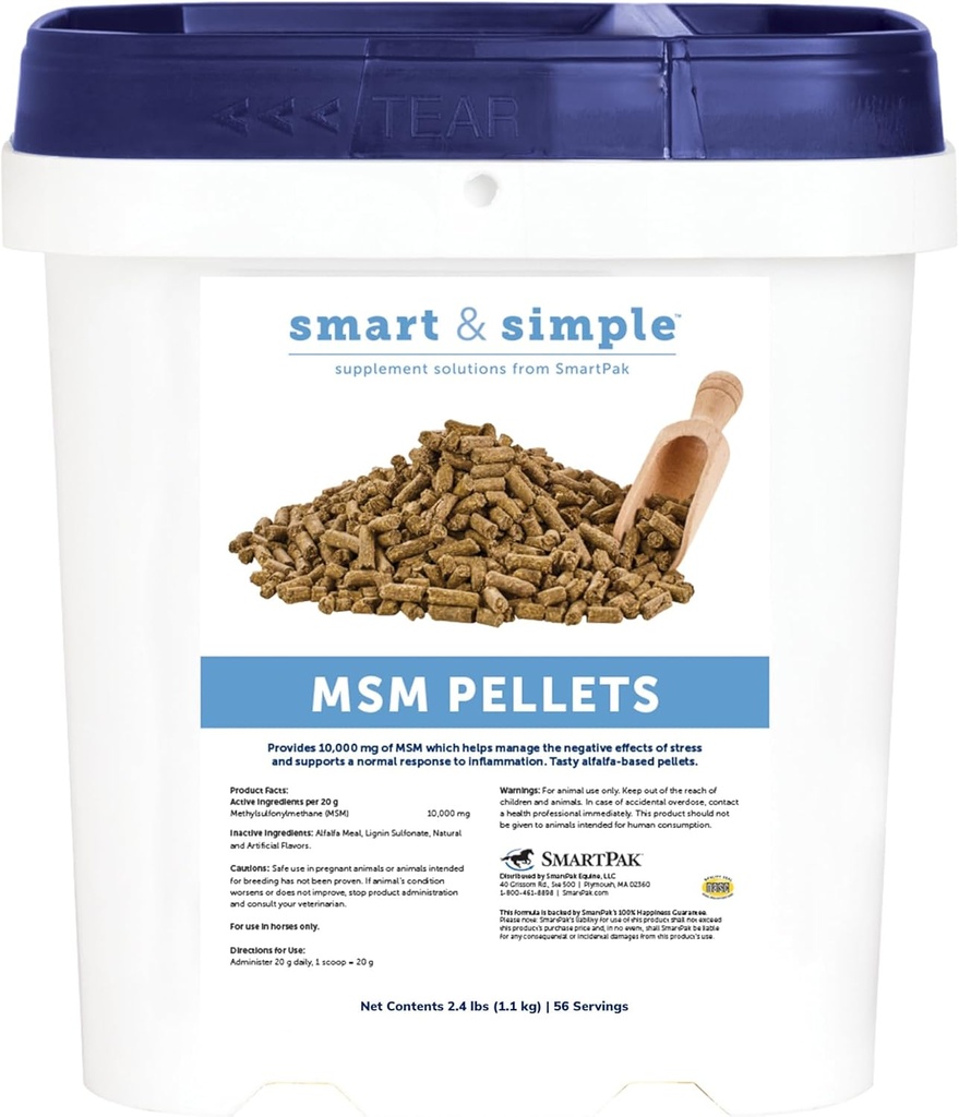 Smart & Simple MSM Pellets CLAS124; Pomáhá spravovat účinky Stress CLAS124; Koňský doplněk AIDS v buněčné a tkáňové posílení CLAS124; 56 Servings CLAS124; 2,4 lb Bucket