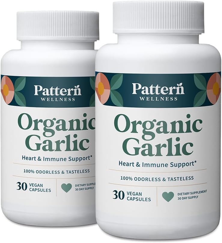 Vzor Wellness Odorless Organic Garlic - 1000mg - Imunitní, cirkulační a srdeční podpora zdraví - Non- GMO & Gluten zdarma - 60 Veganské kapsle