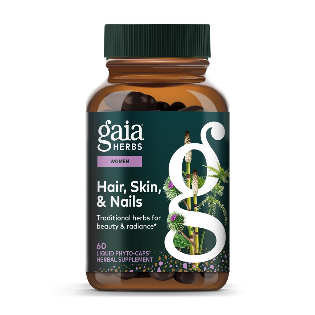 Gaia Byliny Vlasy, kůže a hřebíky - Doplněk k podpoře zdravé pokožky, vlasy a nehty zdraví * - Astaxanthin, Koňský ocas, Gotu Kola & Burdock - 60 Vegan tekuté fytokapsle (30 Služeb)