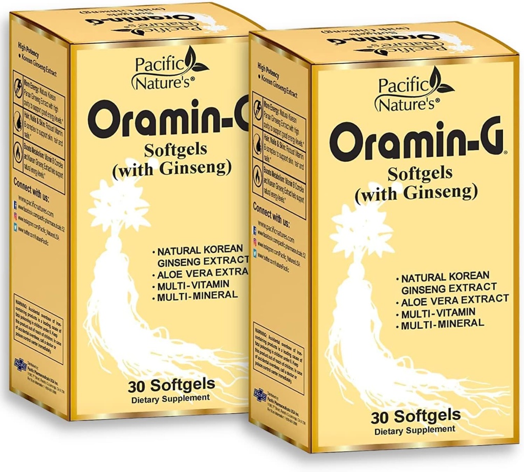 Pacific Nature 's Oramin G (30 Softgels) s korejskými ženšen, Aloe Vera, vitamin B Complex, a zinek pro energii, imunitu, a nutriční podporu - balení 2