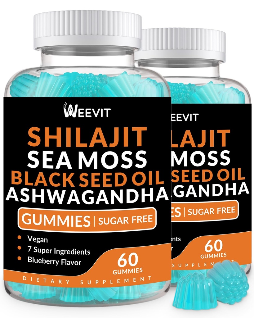 Shilajit Moss Ashwagandha Gummies s turmeric, Black Seed Oil, Vitamin C D pro muže a ženy, Shilajit a Ashwagandha Gummy, Vše v 1 Doplňky pro imunitní, absorpční a energetickou podporu