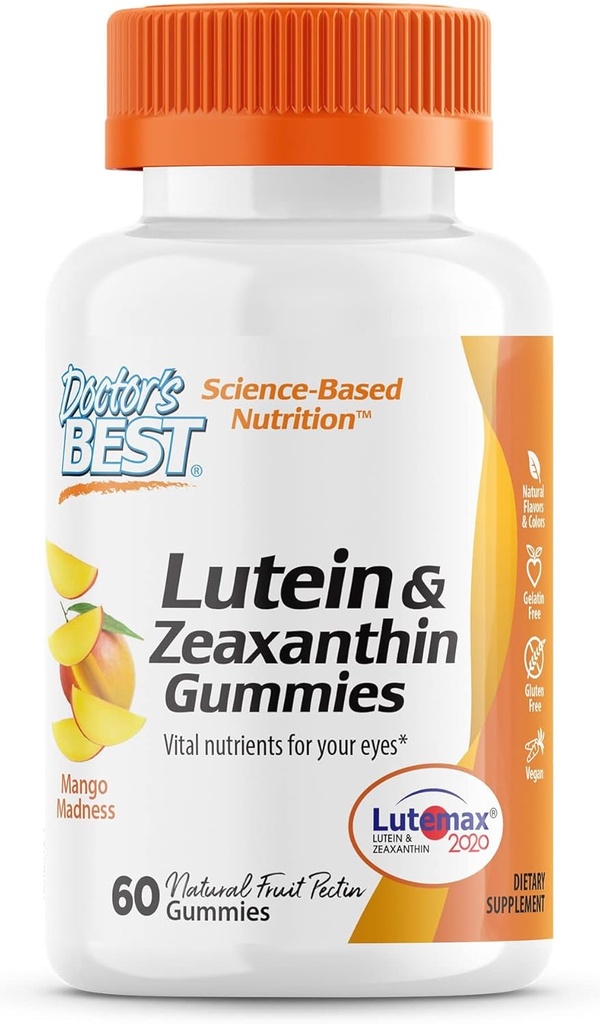 Lékařská nejlepší Lutein Gummies s Lutemax 2020, 60 Ct, Žvýkací přírodní Oko Supplement, Marigold Lutein, Zeaxanthin, Oční zdraví a makulární podpora, Non- GMO, Přírodní ovoce Pectin, Vegan