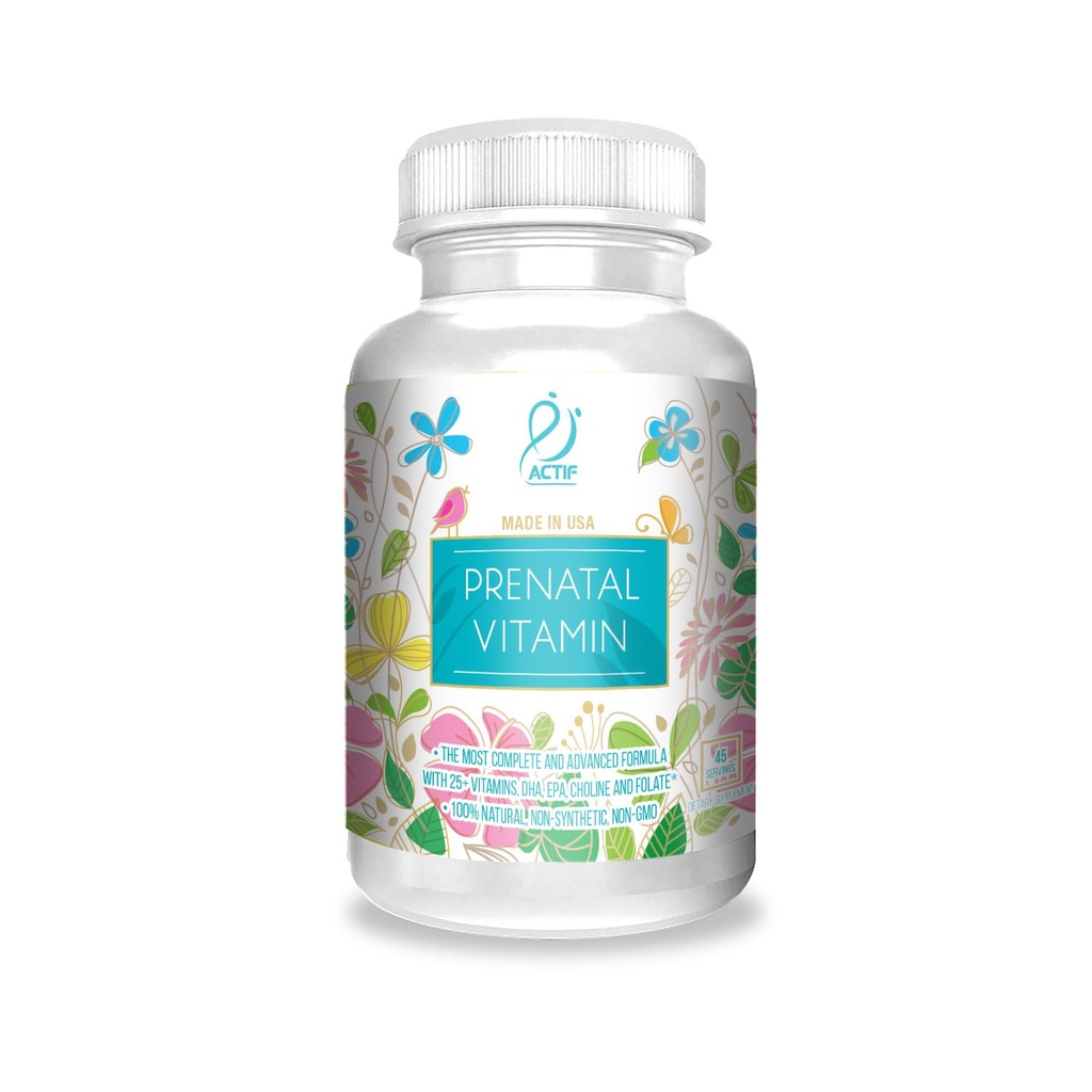 ActiF Organic Prenatal Vitamin s 20 + Vitamíny, Omega-3, DHA, Organic Herbs, Non- GMO, Made in USA, 90 Počet