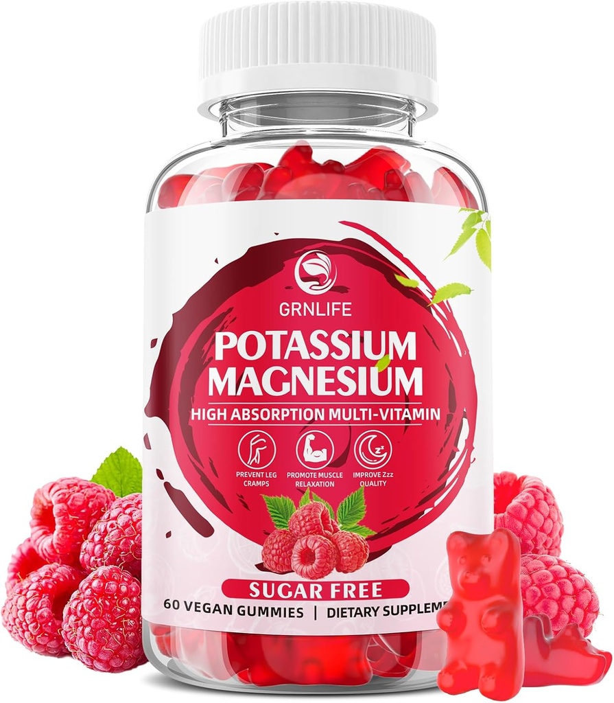 Draslík Magnesium doplněk gumy, Draslík gumy pro dospělé děti, vysoká absorpce Magnesium Glycinát pro nohy křeče & imunitní zdraví, Sugar- bez, Malina Flavors, 60 Počet