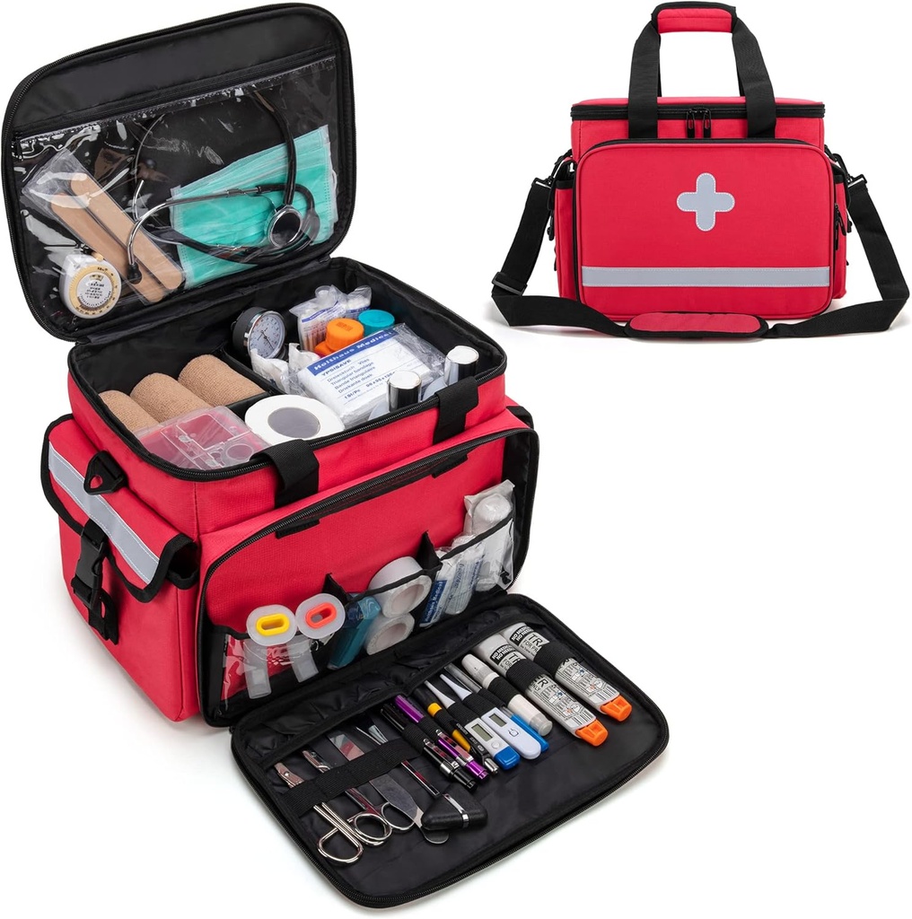 CURMIO První pomoc kits Bag Prázdné, Nouzové dodávky Bag lékařské tašky pro domácí zdravotní péči a trauma kity, červená (Prázdná taška pouze)