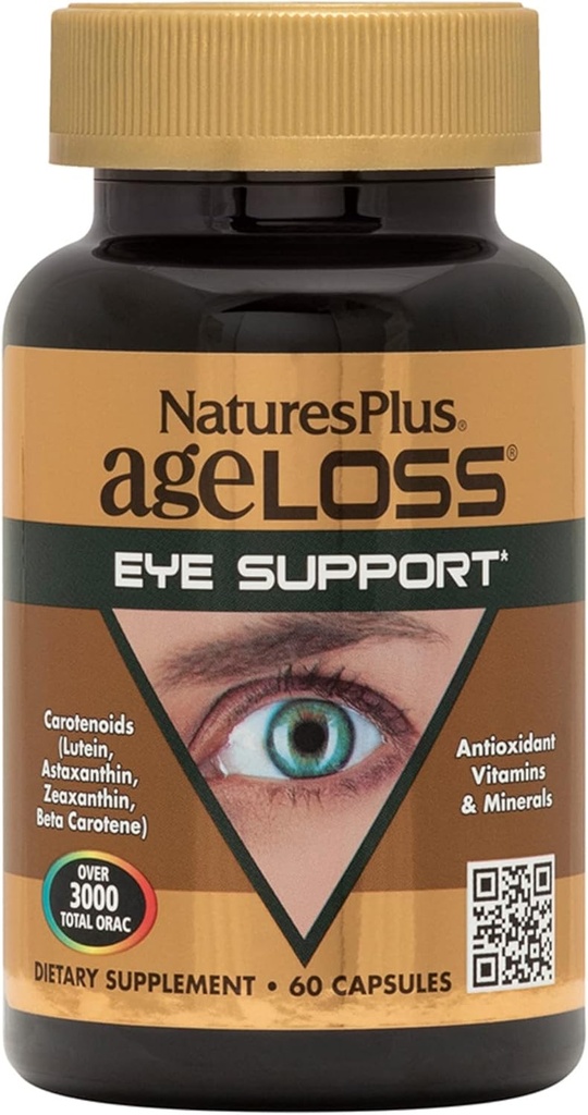 Natures Plus AgeLoss Eye Support - 60 Kapsle - s Lutein, Astaxanthin & Zeaxanthin - Vegetarian, Gluten zdarma - 30 Služeb