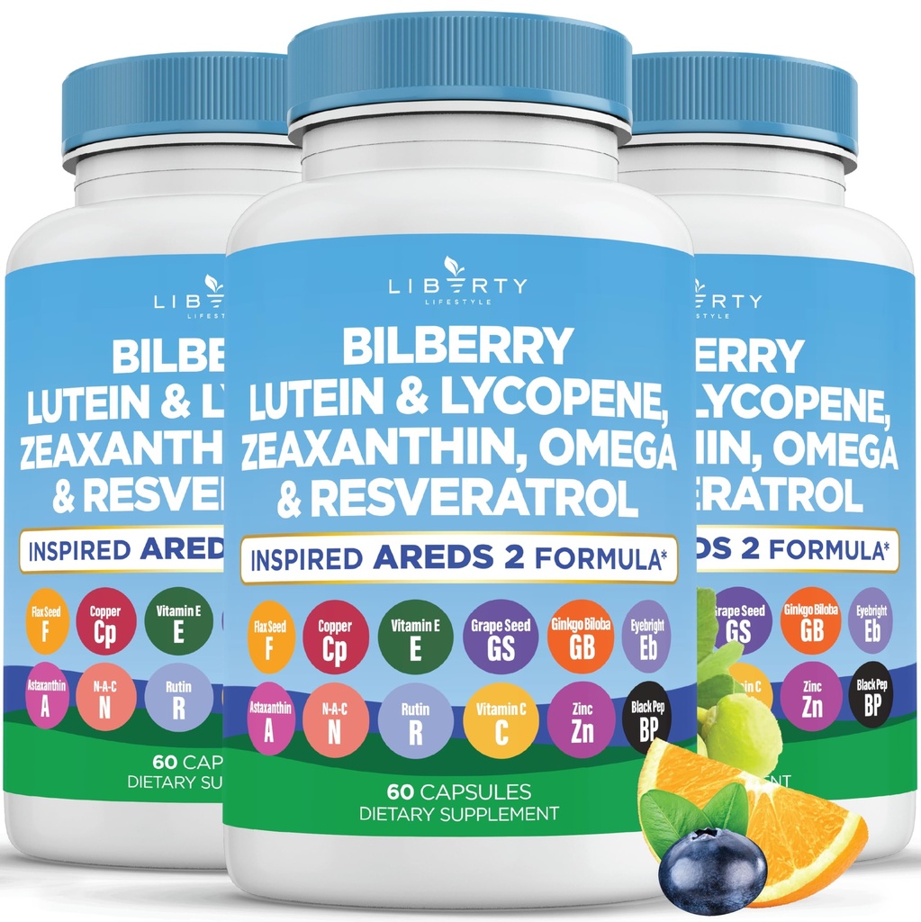 Eye Health Vitaminy s Bilberry, Lutein & Zeaxanthin, Lycopen, Resveratrol, Grape Seed Extract Flaxseed Astaxanthin- AREDS 2- 180 Kapsle