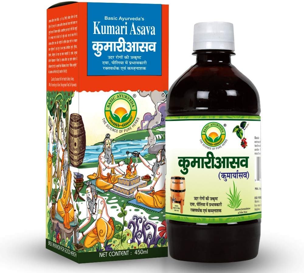 Základní Ayurveda Kumari Asava 450ml Efektivní v problémy s játry & Zlepšit trávení 124; Zlepšit appetit currency 124; Uvolňuje zácpu 124; Pomáhá v piloty currency 124; Užitečné v žaludku související problém
