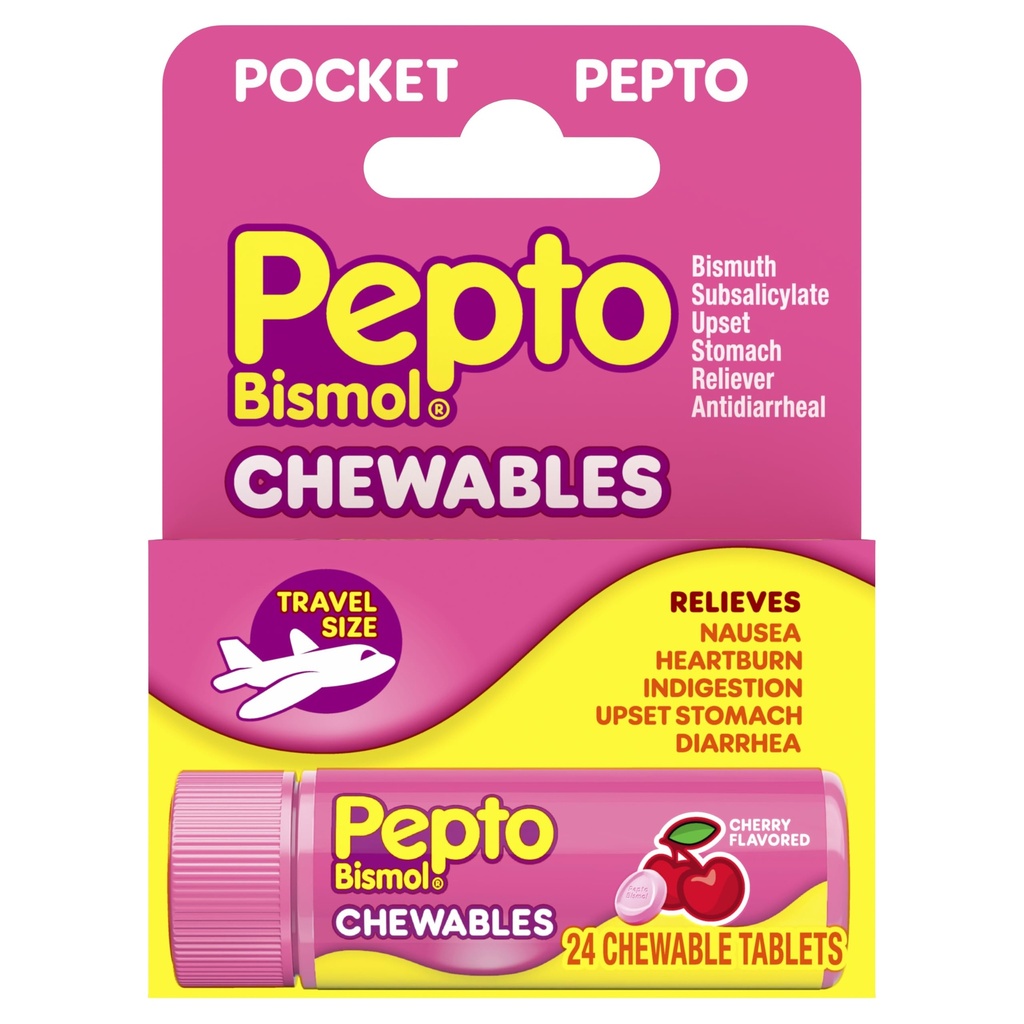 Pepto Bismol Pocket Chewable Tablety pro Nausea, Heartburn, Nežití, Upset Stomach, a Průjem - 5 Symptom Rychlá úleva, třešňový Flavor 24 ct