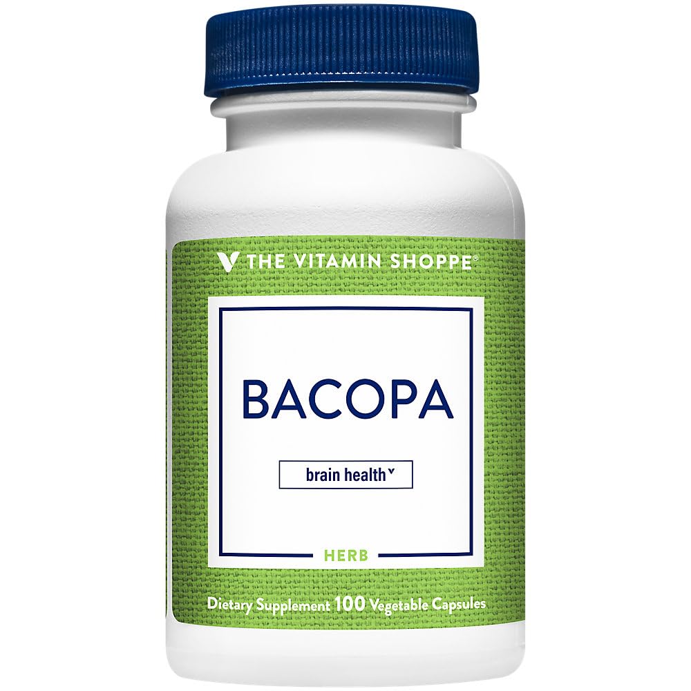 Vitamin Shoppe Bacopa 500MG (Bacopa Monnieri), Klinicky studovaná ingredience, Bylinné Brain Supplement, Jednou denně (100 Kapsle)