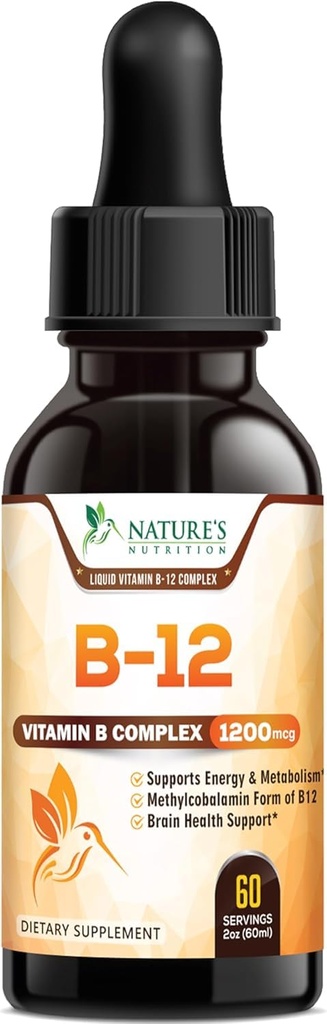 B-12 Vitamin Energy Drops (Methylkobalamin) Extra síla Super B Complex - Sublingvální B12 Liquid pro imunitní podporu, Heart Health & Cellular Energy Support, Malina ochucená - 2 Fl Oz