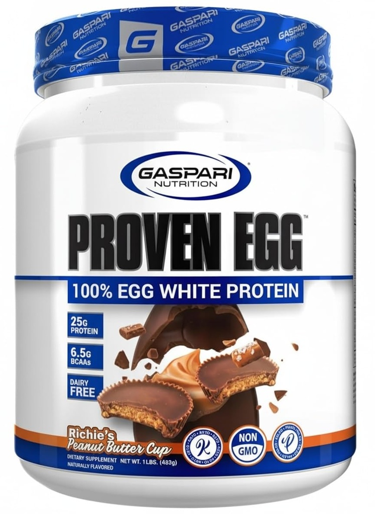 Gaspari Nutrition Proven Egg, 100% vaječný bílý protein, 25g protein, Keto Friendly, mléčné výrobky zdarma, laktóza zdarma, sója zdarma (1lb, arašídové máslo)