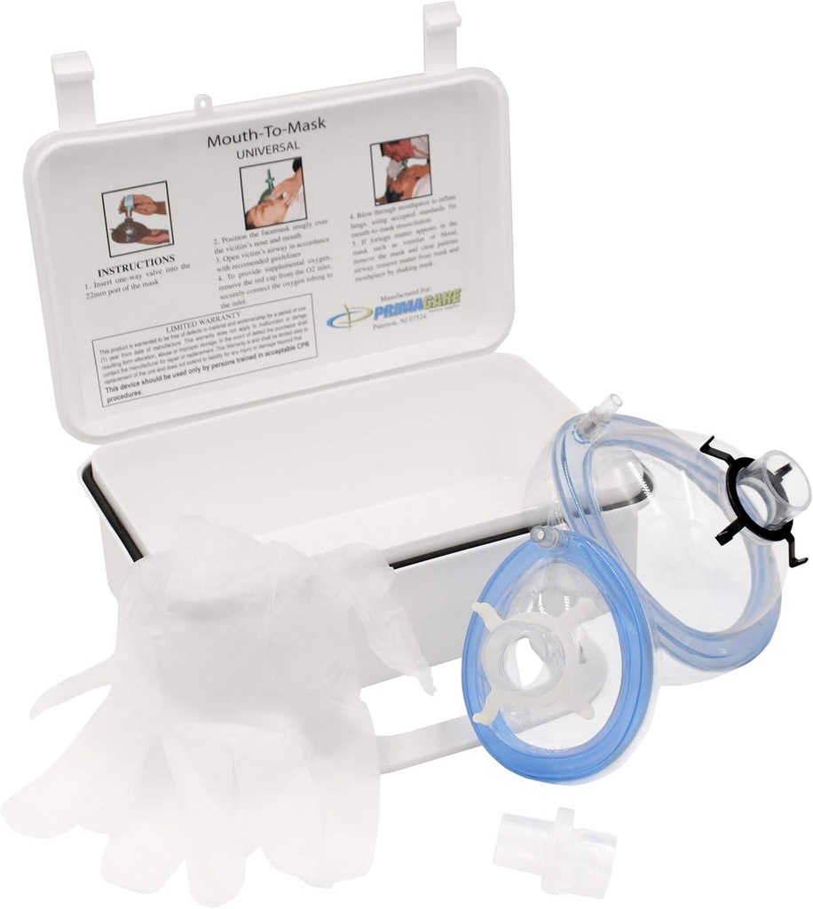 Primacare KC- 1010 CPR Záchranná maska Resuscitační sada pro dospělé a děti s One- Way Venve Mouth to Mouth for Supplemental Oxygen] Wall Mount / Carry Case Zahrnuto