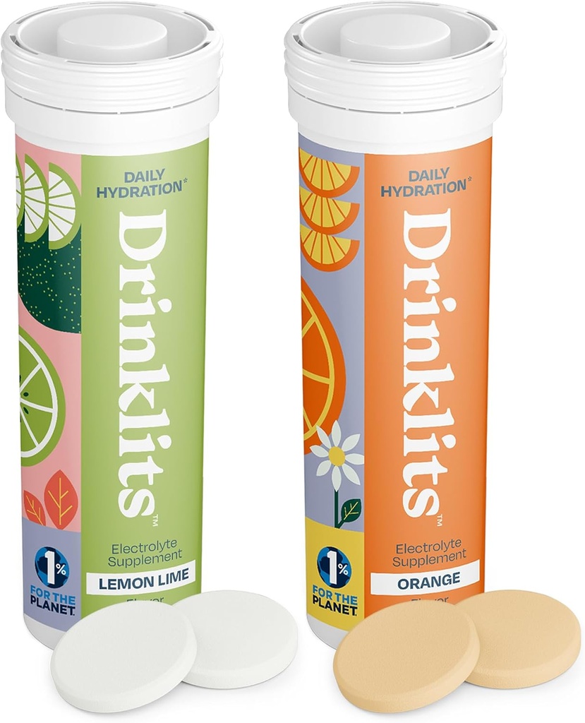Drinklits Lemon- Lime & Orange Electrolyte Tablety (2) Tube Bundle Dublin 124; Citrus Daily Hydration Combo Pack Dublin 124; Delicious Natural Flavors - 0g Sugar - Daily Use Duty 124; 20 Servings - 10 Tablet per Tube