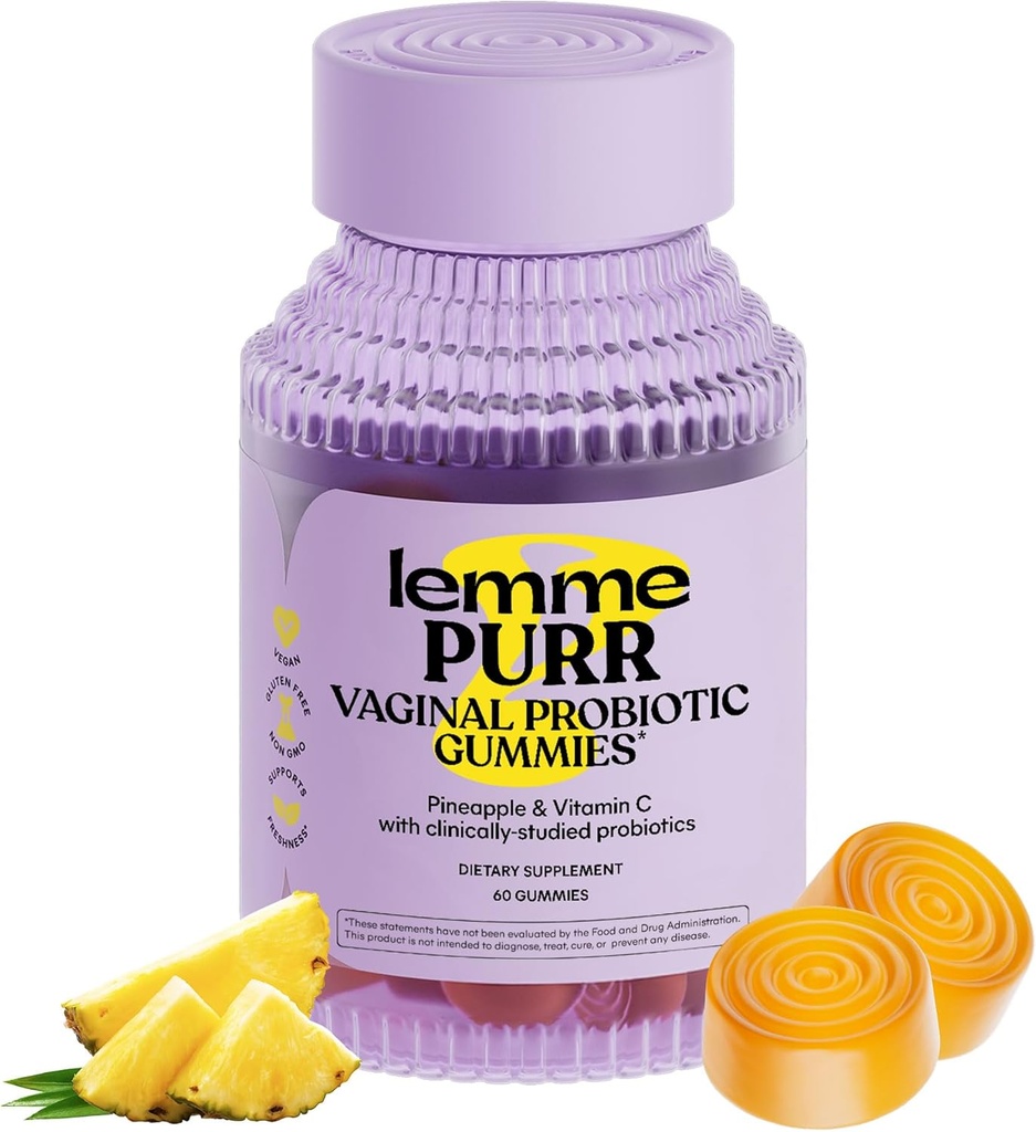 Nechte mi purr vaginální probiotické gumy pro ženy - vyvážené pH, zdravý zápach, kvasinková rovnováha a podpora Flora + vitamin C pro imunitní zdraví - chutný ananas (60 Počet)